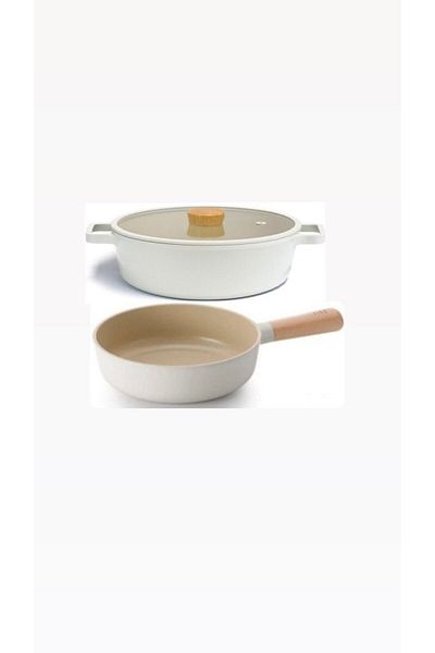 NEOFLAM Fika Beige 3 Piece Aluminum Cast 26 cm Pot Pan Set