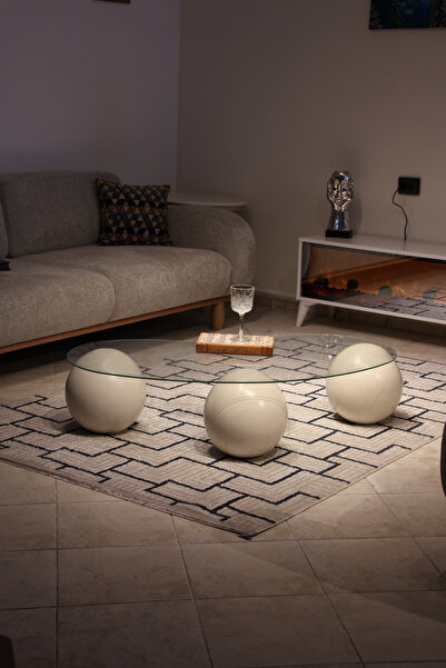 Velura Home & Living Orta Sehpa & Modern Küre Sehpa & Bohem Top Sehpa - Krem