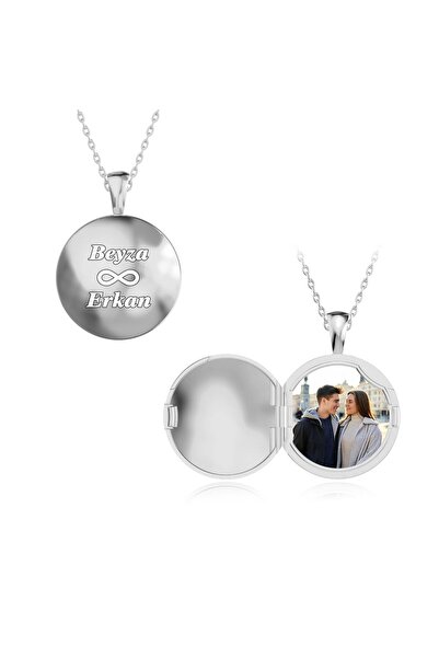 İNDİGO TAKI İsimli Fotoğraflı Açılabilir Yuvarlak Beyaz Gümüş Kolye
