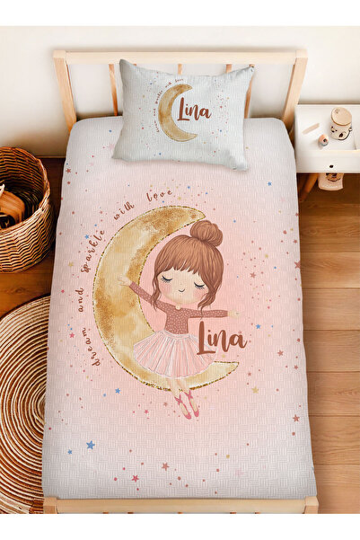 Homamia İsme Özel %100 Pamuk 160x230 Tek Kişilik Pike Takımı Aydaki Kız