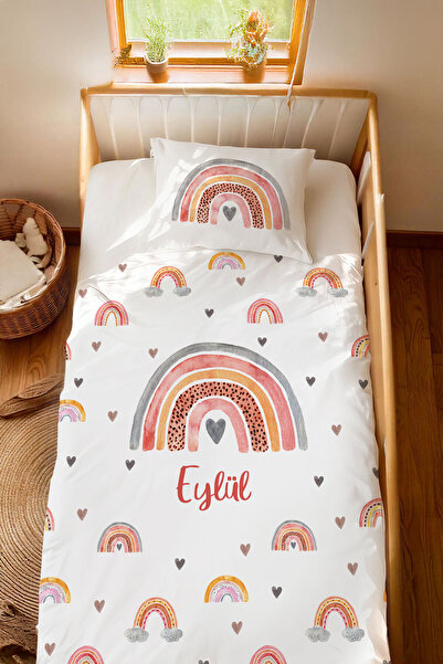 Homamia İsme Özel %100 Pamuk 100x200 Montessori Nevresim Takımı Gökkuşağı