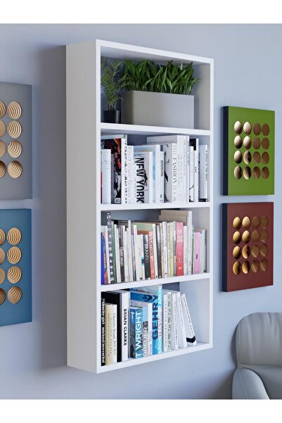 Deta Furniture 1. Sınıf Mdf 5 Raflı Dekoratif Kitaplık, Beyaz Kitaplık, Ofis Kitaplığı, Duvar Rafı 104x55cm