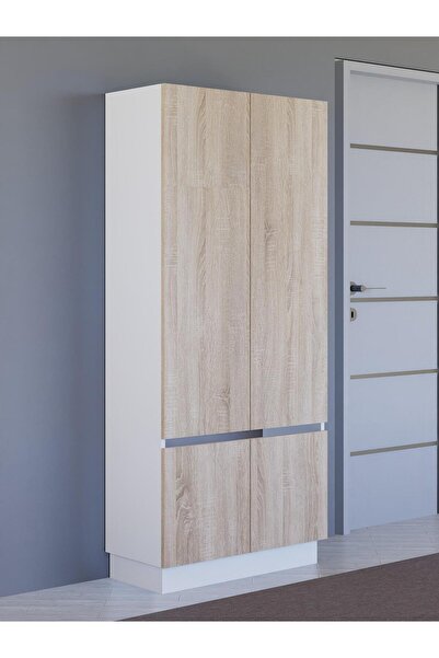 Detamob Lora Kapaklı Askılıklı Portmanto, Kapaklı Vestiyer, %100 Mdf Beyaz/so...