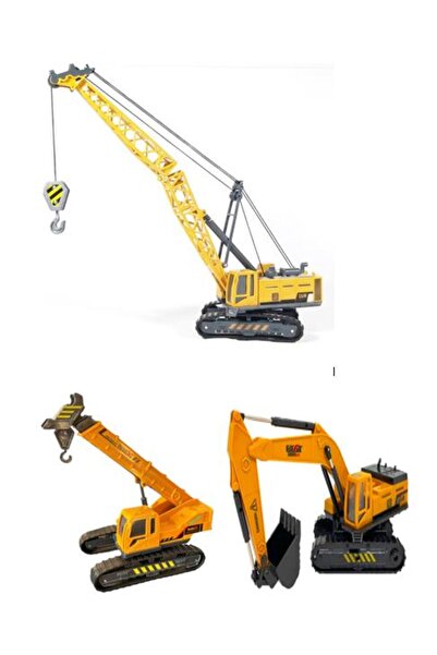 Asya Oyuncak Oyuncak İş Makinaları Ekskavatör Paletli Vinç Kule Vinç 3 lü Met...