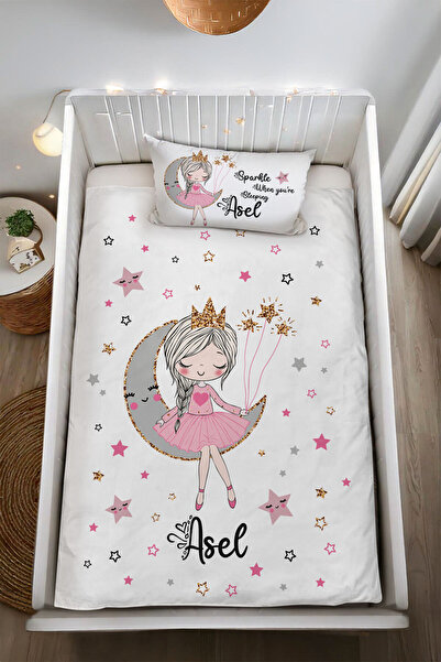 Homamia İsme Özel %100 Pamuk Bebek Nevresim Takımı Aydaki Kız