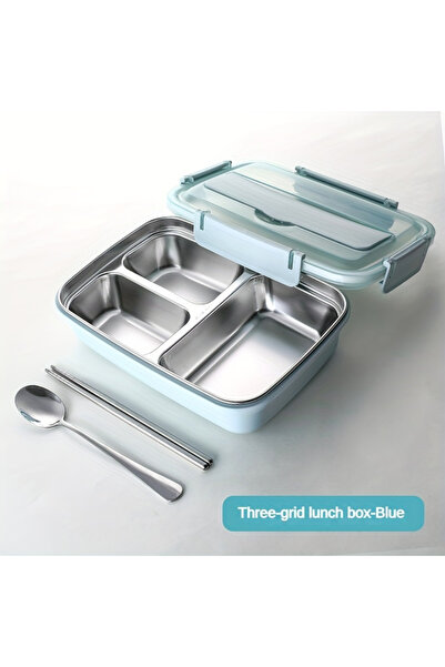 Choice Blue Leak-Proof Stainless Steel Lunch Box With 3/4 Compartments - Durable, Easy-Clean Bento Containe