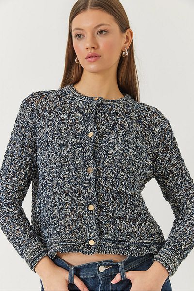 Bianco Lucci Women's Openwork Silvery Sweater Cardigan 20246243