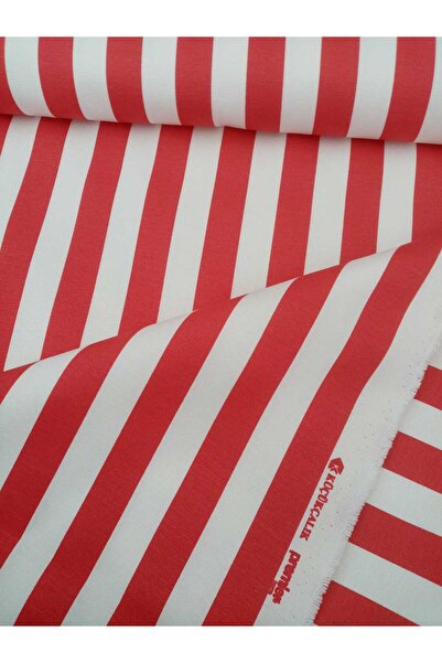 küçükçalık Hayat Manifatura Kırmızı Çizgili Duck Keten kumaş