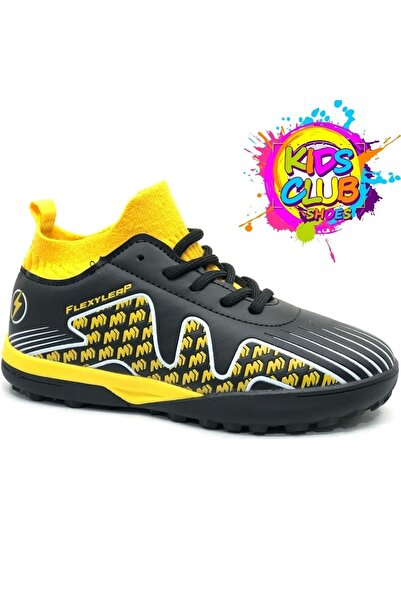 Kids Club Shoes Cool Παιδικά Παπούτσια Turf με Κάλτσες Pele - ΜΑΥΡΟ ΚΙΤΡΙΝΟ