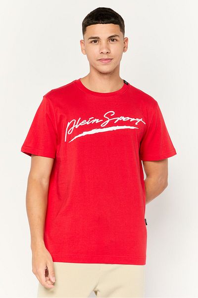 Plein Sport Men Sportswear Fit Short Sleeves Outdoor T-shirt, Red