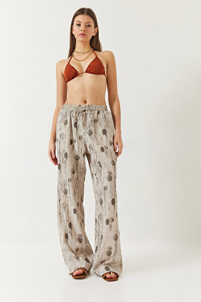 Bianco Lucci Women's Elastic Waist Lace-Up Pocket Detailed Palazzo Trousers 80167 60271064