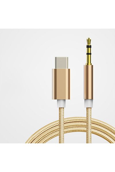 Choice كابل USB Type C إلى 3.5 مم AUX Audio بطول 1 متر من النايلون الذهبي المنسوج، محول سماعة رأس ومقبس سماعة رأس للسيارة