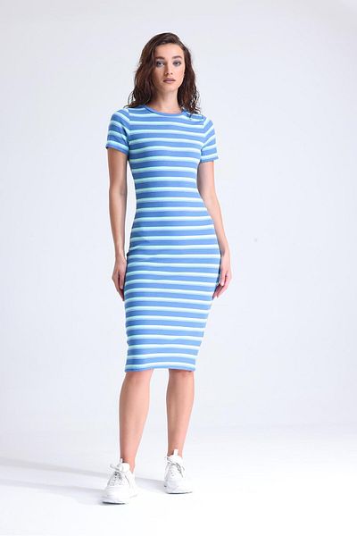 Miss Murem Blue Green Crew Neck Dress