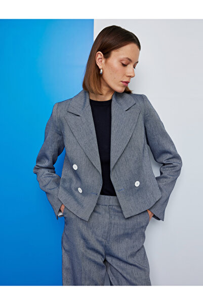 Koton Long Sleeve Buttoned Double Breasted Lapel Crop Blazer Jacket