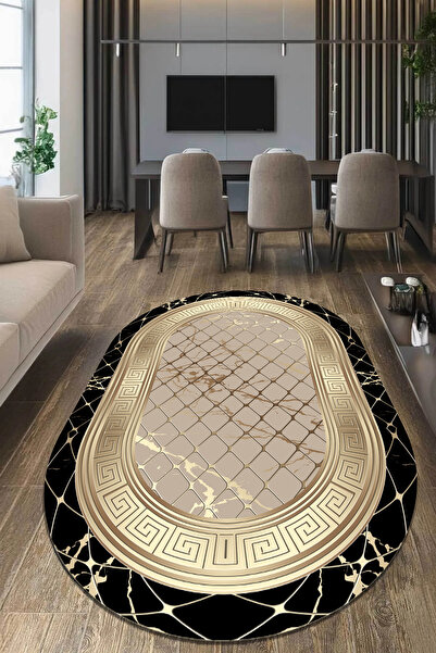CAPPİO HALI Dijital Baskılı Makinada yıkanabilir Oval Salon Halısı Mutfak Hal...