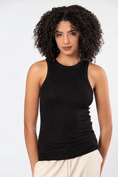 ERDEM İÇ GİYİM Erdem Weweus Black Viscose Camisole Soft Textured Halter Neck Undershirt 2107