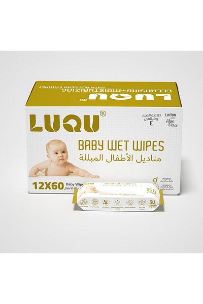 LUQU BABY Wipes With Aloe Vera Extracts & Vitamin E For Senstive Skin , 12x60, 720 Wet Wipes