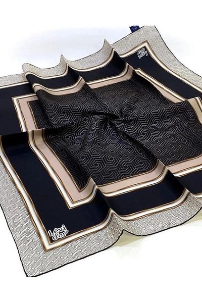 Levidor Twill Silk Φουλάρι Μαύρο, Βιζόν, Χρυσό