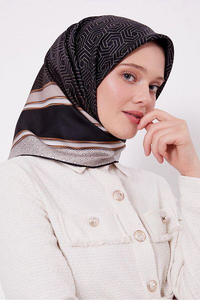 Levidor Twill Silk Φουλάρι Μαύρο, Βιζόν, Χρυσό