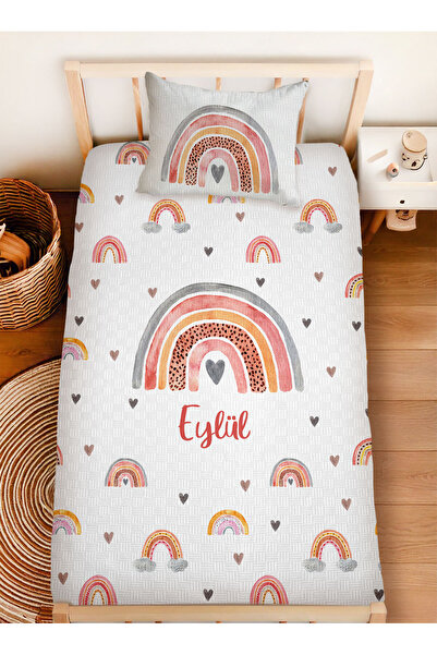 Homamia İsme Özel %100 Pamuk 160x230 Tek Kişilik Pike Takımı Gökkuşağı