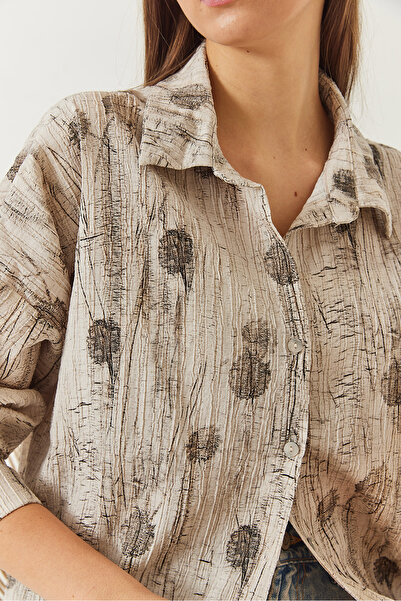 Bianco Lucci Women's Off-Shoulder Printed Oversize Shirt 60398 60271063