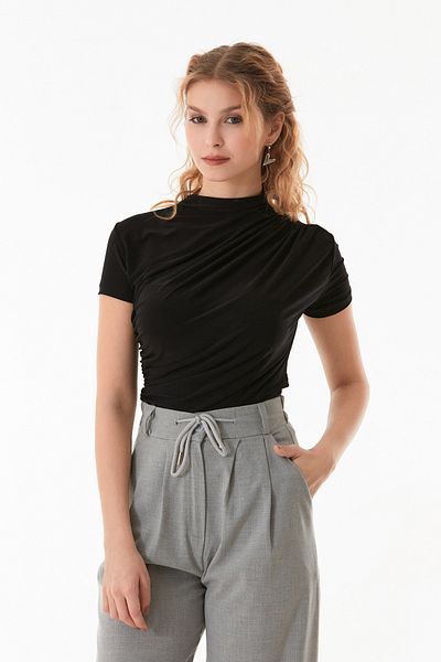 Fulla Moda Basic μπλούζα με λεπτομέρεια στο πλάι με κορδόνι