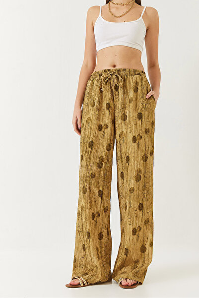 Bianco Lucci Women's Elastic Waist Lace-Up Pocket Detailed Palazzo Trousers 80167 60271064