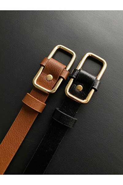 LİA KEMER 2'li Kare Gold Tokalı Kemer Bel Kemeri Ceket Kemeri Elbise Kemeri P...