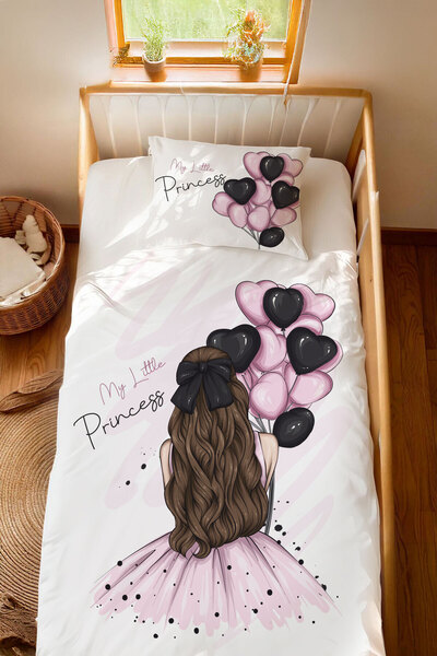 Homamia İsme Özel %100 Pamuk 100x200 Montessori Nevresim Takımı Balonlu Kız