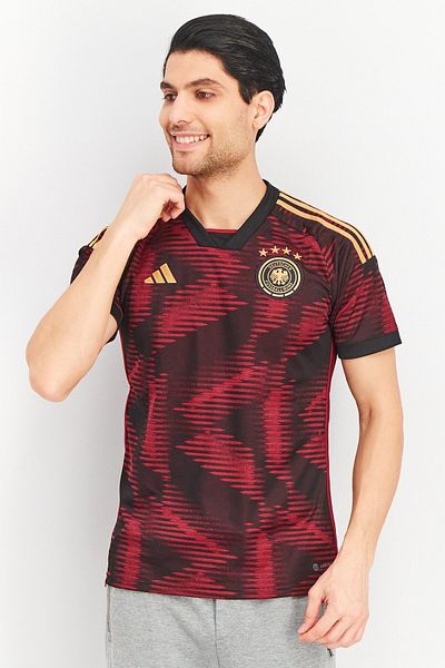 adidas Men Slim Fit V-neck Short Sleeve Germany 22/23 Away Shirt, Red