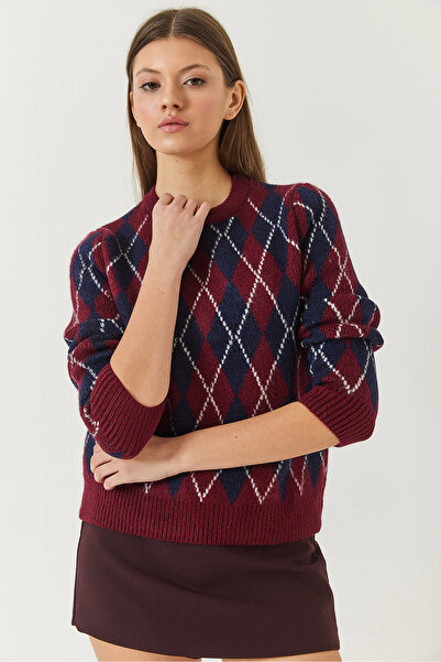 Bianco Lucci Women's Crew Neck Diamond Patterned Sweater 241192 60261036