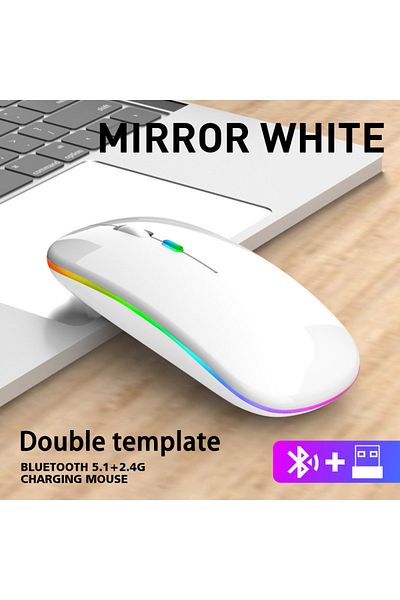 Choice ماوس لاسلكي أبيض قابل لإعادة الشحن بتقنية البلوتوث مع ماوس USB RGB 1600 نقطة في البوصة 2.4 جيجا هرتز للكمبيوتر المحمول