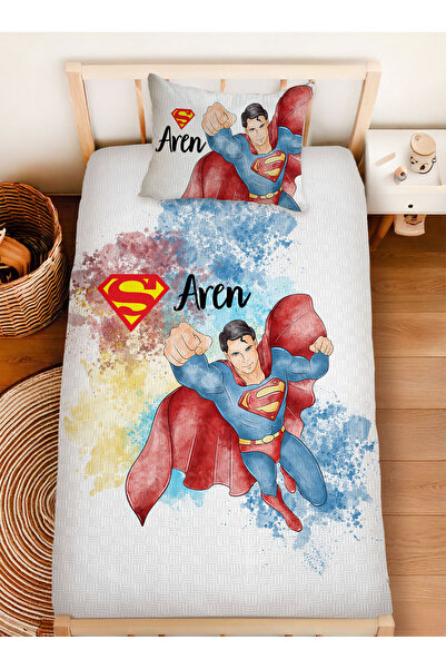 Homamia İsme Özel %100 Pamuk 160x230 Tek Kişilik Pike Takımı Superman