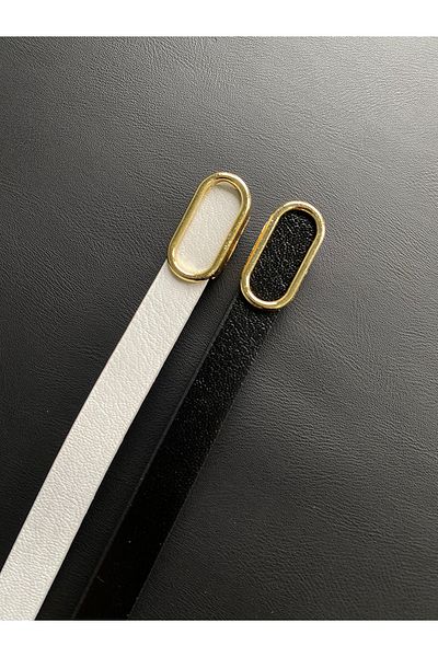 LİA KEMER 2-Piece Oval Women's Gold Buckle Belt Waist Belt Coat Belt Dress Belt Trouser Belt