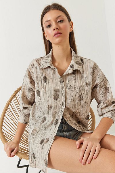 Bianco Lucci Cămașă oversize cu imprimeu fără umăr pentru femei 60398 60271063