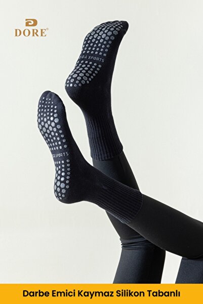 Dore Orijinal Premium Model 3 Çift Ter Emici Havlu Tabanlı Extra Güçlendirilmiş Kaymaz Pilates Yoga Çorap