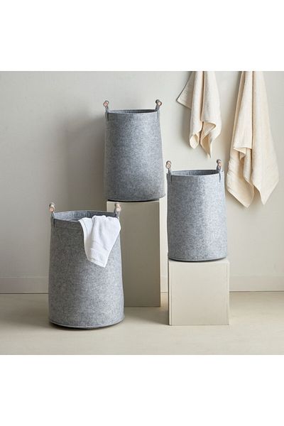 Home Box Fiona 3-Piece Felt Laundry Hamper with Wooden Handle Set