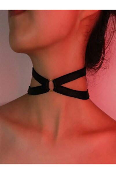 Maly Love Kadın Siyah Halka Detaylı Ayarlanabilir Boyun ve Bacak Bandı