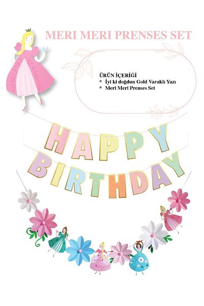 Big Party Meri Meri Princess Hangings Ornament 10 Pieces and Macarons Happy Birthday Banner Set