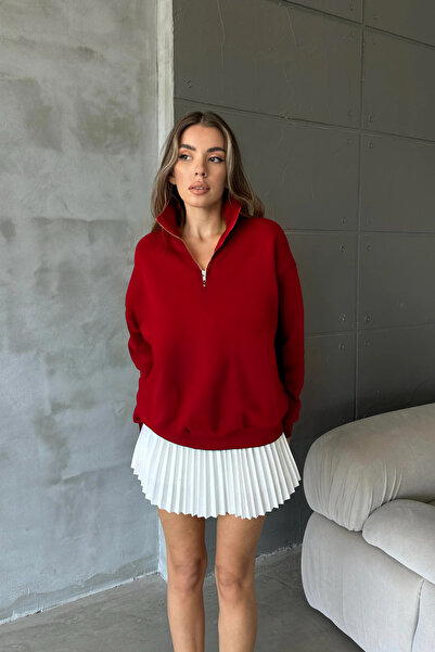 YAKAMEL Hanorac unisex oversize cu 3 fire, cu fermoar pe jumătate