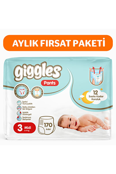 giggles Pants Külotlu Bebek Bezi 3 Numara Midi 170 Adet