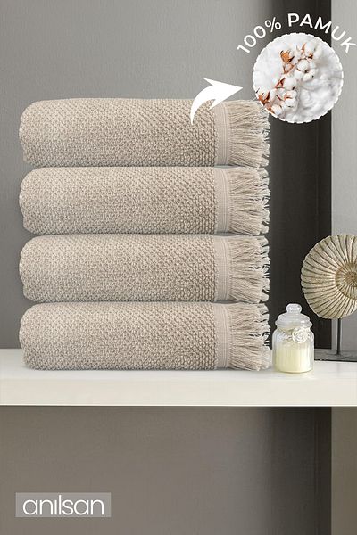 Anılsan 4 Πετσέτες Μπάνιου Μπεζ Jelena - 70x140 cm, 490 gr, 100% βαμβάκι, πετσέτες σπα και ξενοδοχείου, κατάλληλες για καθημερινή χρήση