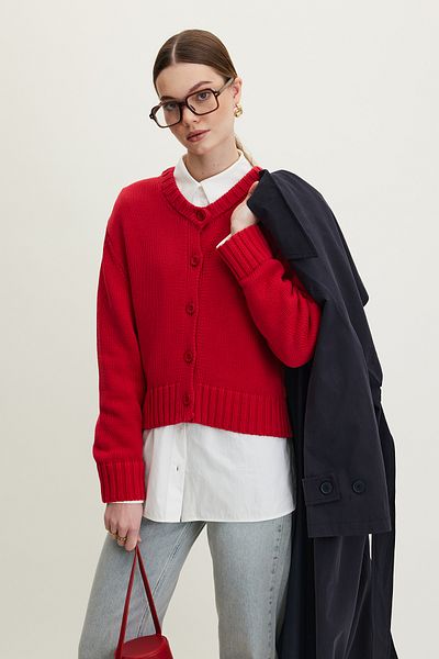 Manuka Strickjacke aus roter Baumwolle