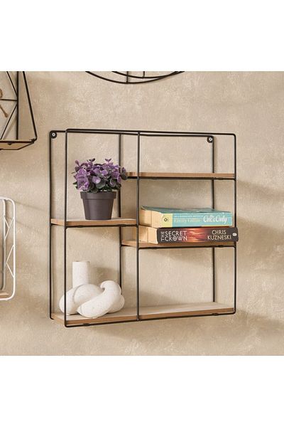 Home Box Sera Foldable Metal and MDF Board Wall Shelf 40x10x40 cm