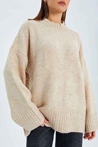 TENA Women's Stone Crew Neck Rib Detailed Sweater