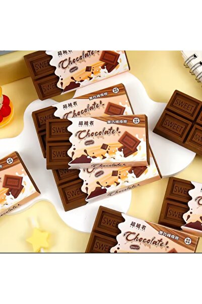 Meyra Accessories Stick de cauciuc maro cu model de ciocolată Gumă de șters pătrată drăguță Cadou pentru preșcolar