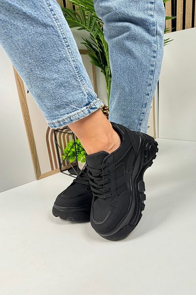 İmerShoes Pantofi de damă din nubuc negru - Talpă înaltă confortabilă și groasă, cu șireturi, dungi Tiger 032