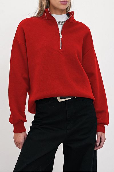 ruNadeS Three Thread Raised Half Zipper Detailed Stand Collar Sweatshirt