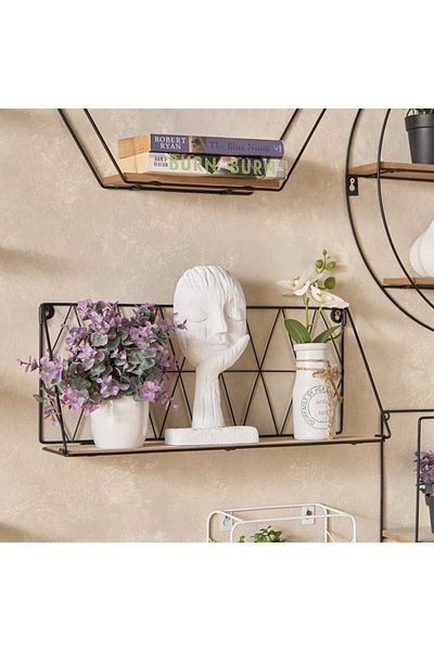 Home Box Sera Foldable Metal Wall Shelf with MDF Board 48x13x20 cm