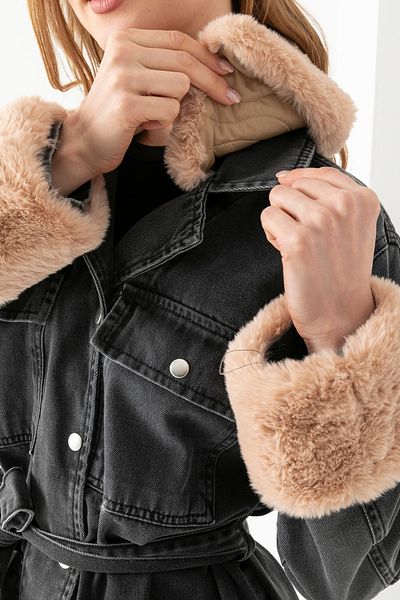 TUBA SÖZEN BUTİK JACHETĂ DENIM NEGRĂ CU BLANĂ MARO